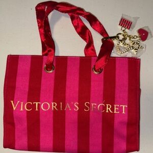 Victoria's Secret Small Pink Canvas Shopper & Charm Set Vintage Bag NWOT